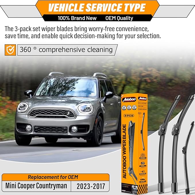 OEM Windshield Wiper Blade Replacement for Mini Cooper Countryman 2017 2018 2019 2020 2021 2022 2023 Original Equipment All-Season Rear Wiper Blade Set 23+21+10 (Set of 3)