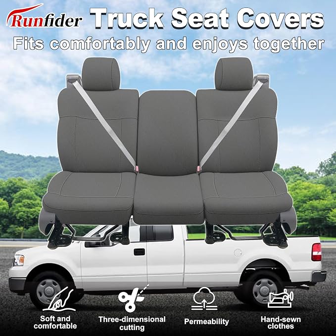 Custom Bench Seat Covers for Ford F150 XLT Super Cab 2004 2005 2006 2007 2008 Heavy Duty Cloth Protector Interior Accessories，Waterproof & Machine Washable - Gray (Front)