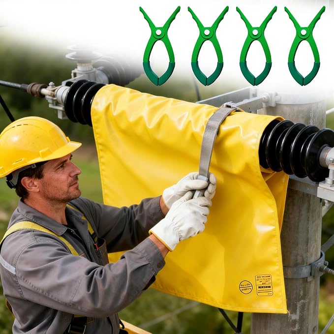 3.3' x 6.6' Voltage Insulating Blanket 17KV, High/Low Voltage Electric Insulated Blanket with 4 Pcs Insulation Clamp, for Around Substations/Distribution Room, Yellow