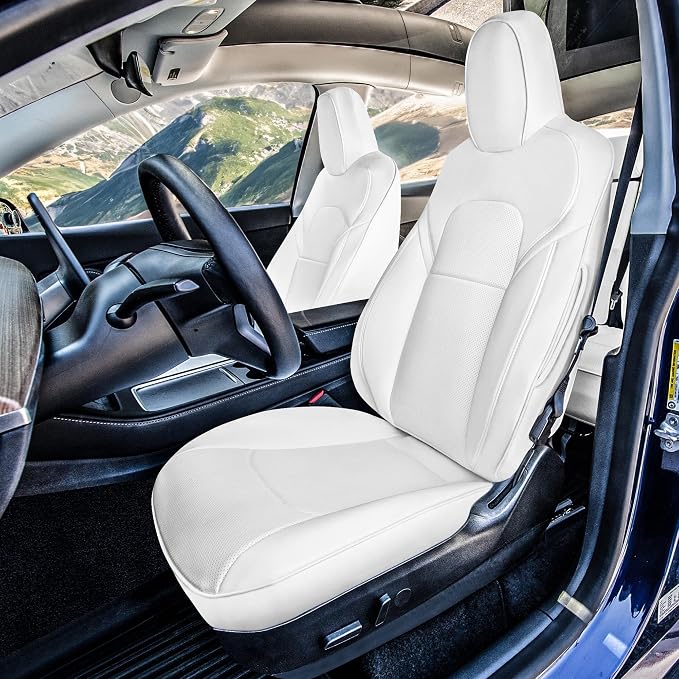 FH Group Custom Fit Car Seat Covers Specifically Made for 2020-2025 Tesla Model Y Faux Leather Water Resistant Automotive Seat Covers -Front Set Solid White
