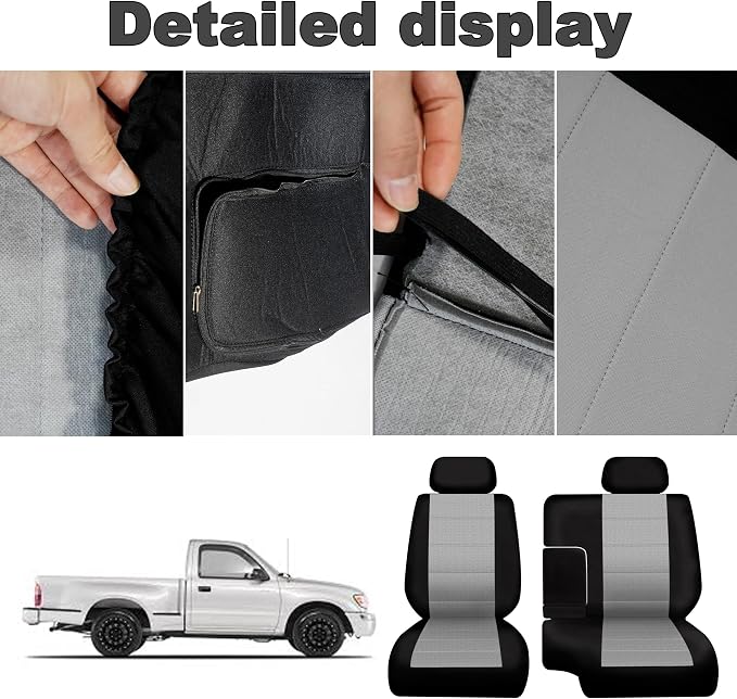 60/40 Split Bench Seat Covers for Toyota Tacoma 1995 1996 1997 1998 1999 2000 Heavy Duty Cloth Protector Interior Accessories with Console Covers，Waterproof & Machine Washable,Gray