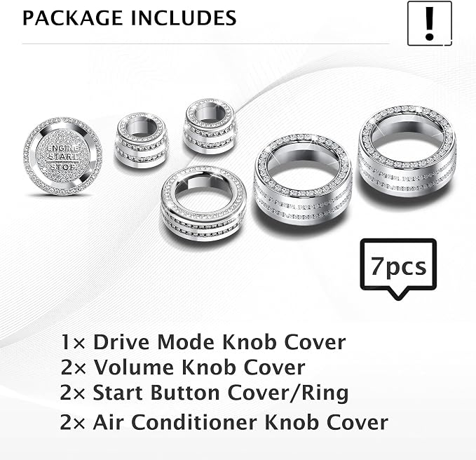 for Toyota RAV4 Hybrid/Plug-in Hybrid Accessories 2019 2020 2021 2022 2023 2024 2025, 7-Piece Aluminum Alloy Knob Cover Trim Kit - Push Start Button, AC, Volume & Drive Mode (Bling)