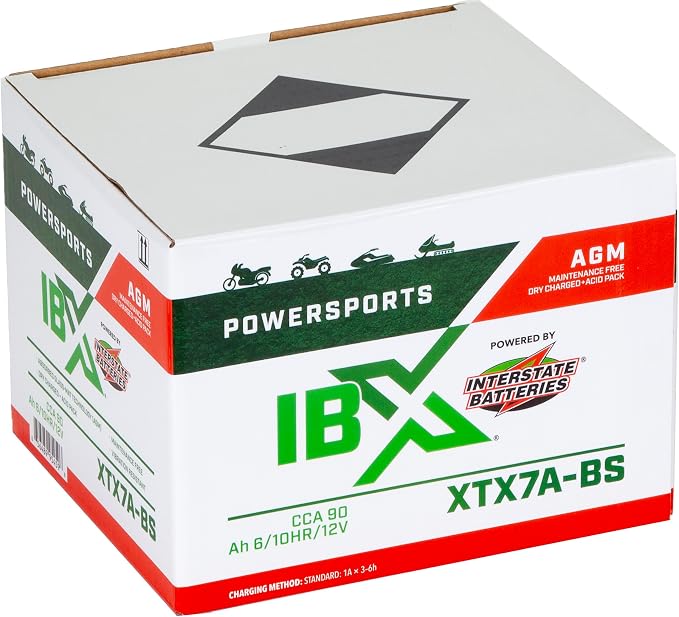 Interstate Batteries YTX7A-BS 12V 6Ah Powersports Battery 90CCA AGM Rechargeable Replacement Battery for Kasea, Aprilia, Kymco, ATVs, Motorcycles, Scooters (XTX7A-BS)
