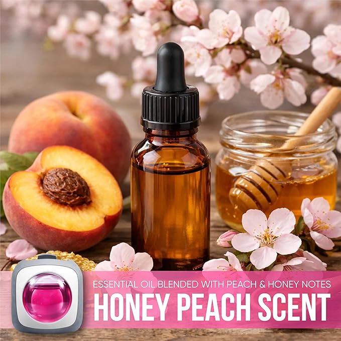 Air Jungles Honey Peach Scent Car Air Freshener Vent Clip, 6 Count Long Lasting Up to 180 days, Natural Essential Oil Car Fragrance for Women and Men, Odor Eliminator - 4ml Each