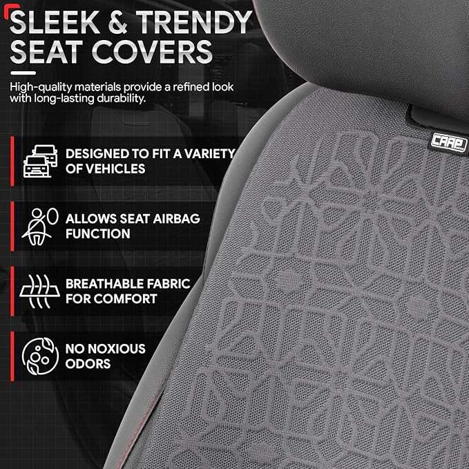 Protex Series Front Row Set Seat Covers Woven Polyester Universal for Cars Trucks SUV, Grey, CA-SC-PROTEX-F-GY