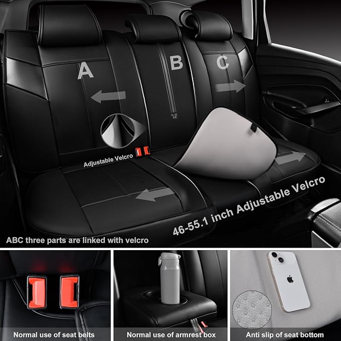 CAR PASS Nappa Leather Seat Covers for Cars, Luxury Waterproof Seat Covers Full Set, 5 Seats Universal Car Seat Protectors, Breathable Car Seat Covers Fit for Most Cars SUV Truck Sedan Automotive
