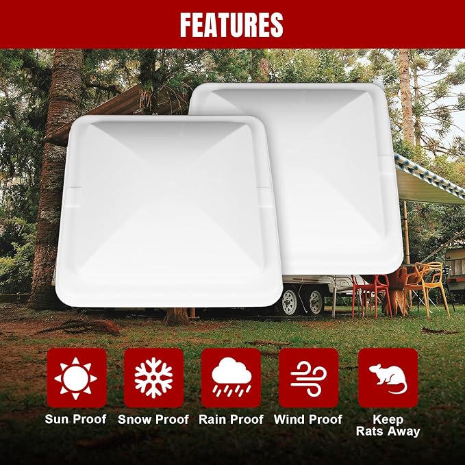 Jack Boss 2 Pack Set RV Vent Covers for Roof, 14 Inch Replacement Camper Vent Lid for Trailer and Motorhome, 14" x 14" x 3.25" White