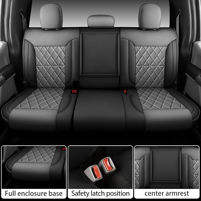 Custom Napa Leather Seat Covers for Chevy Silverado & GMC Sierra Crew Cab, 46-Split Flat Rear Bench Design, Compatible with 2019-2026 1500 and 2020-2026 2500HD 3500HD(Full Set, Black&Gray)