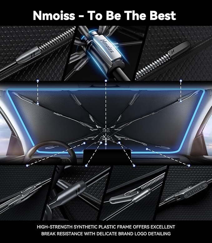 [2026 Upgraded] Nmoiss Windshield Sun Shade Umbrella for Honda CRV - [Vinyl Coating Heat Shield] Protect Car from Sun Rays & Heat Damage Keep Cool and Protect Interior, Spring Structure Edge