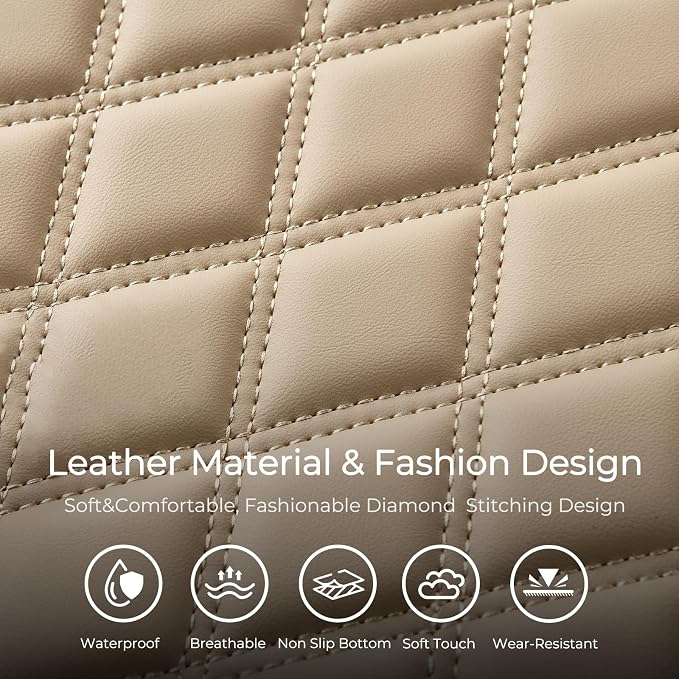 Huidasource Beige Car Seat Covers Front Seats, Front Seat Cover for Cars, Nappa Leather Automotive Car Seat Cushion Protector Universal Fit for Most Cars,Vans,Trucks, SUVs (Front Pair/Beige)