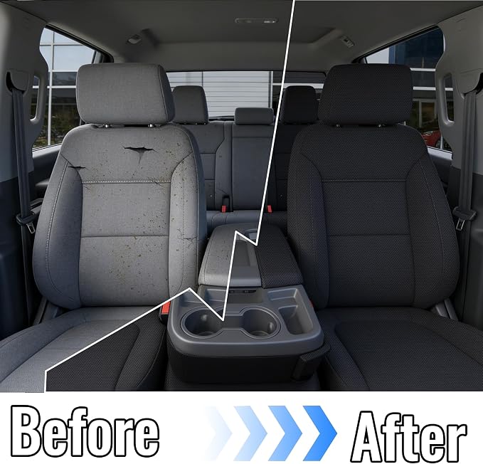 Thickened Composite Fabric Front & Rear Seat Covers for Chevy Silverado & GMC Sierra 1500 2015 2016 2017 2018 Durable Cloth Composite Foam with Headrest and Console Covers- Black