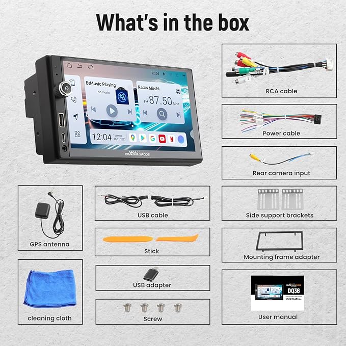 maXpeedingrods 7” Double Din Car Stereo with Apple CarPlay & Android Auto, with Android 13 System and in-Dash GPS Navigation with Type C Charging 2G+32G ROM
