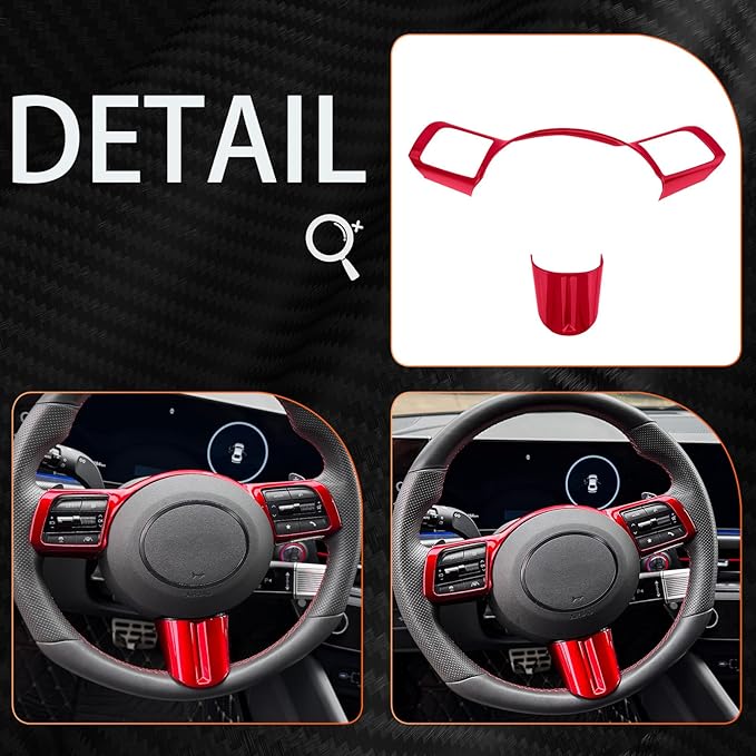 2 PCS Car Steering Wheel Frame Cover Steering Wheel Button Panel Protection Frame Compatible with Hyundai Sonata DN8 2024 Accessories (Glossy Red Car Steering Wheel Frame)