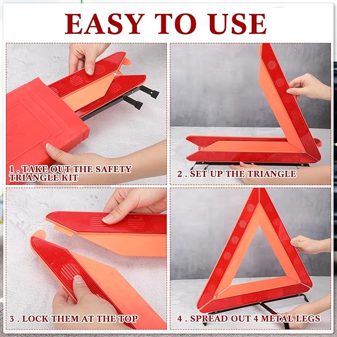 Kanayu Warning Safety Triangles for Vehicles Foldable Roadside Emergency Kit Emergency Reflective Triangles with Base and Carrying Case for Cars Trucks Breakdown(12 Pack)