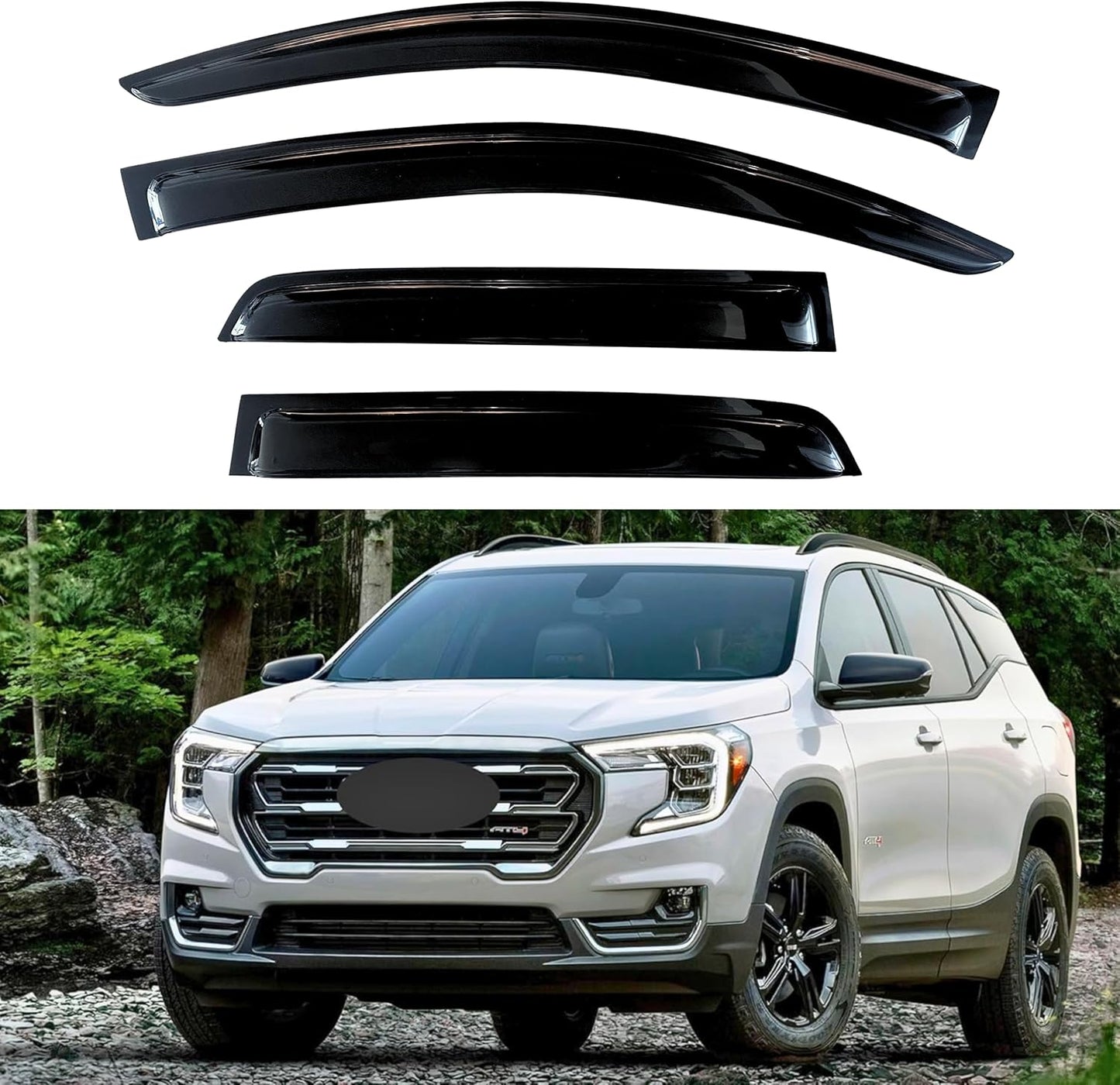 KPY Window Visor Compatible with GMC Terrain 2018-2023, 4PC Rain Guard Side Window Vent Deflectors Tape-On Style, 2018 2019 2020 2021 2022 2023