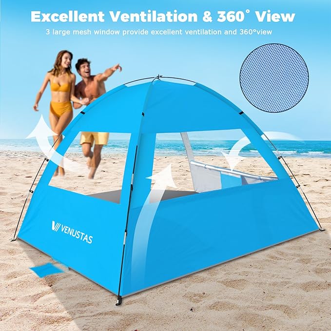 Venustas Beach Tent Sun Shelter for 3/4/6/8 Person, UPF 50+ UV Protection Beach Canopy, Lightweight and Easy Setup Cabana, Portable Shade Tent