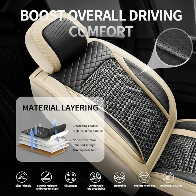 Fit Escape Ice Silk Cooling Car Seat Covers for Ford Escape 2010-2025 2026, Breathable Seat Protector, Anti-Slip & Scratch-Resistant，Sweatproof Auto Cushion Covers（5 Seats, Beige）