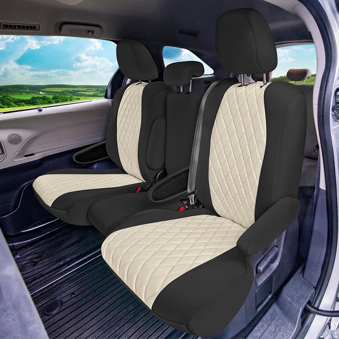 FH Group Custom Fit Car Seat Covers Specifically Made for Toyota Sienna 2011-2020, Car Seat Cover Full Set, 8 Seater Automotive Seat Covers in Beige Neoprene, Waterproof and Washable Seat Covers