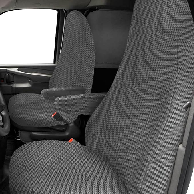 Seat Covers Compatible with 2010-2025 Chevy Express Front Bucket Seats with Opening for Grab Handle on Passenger Side Backrest, NOT for RV Seats (Gray, 2010-2025 Express Front (Knitted))