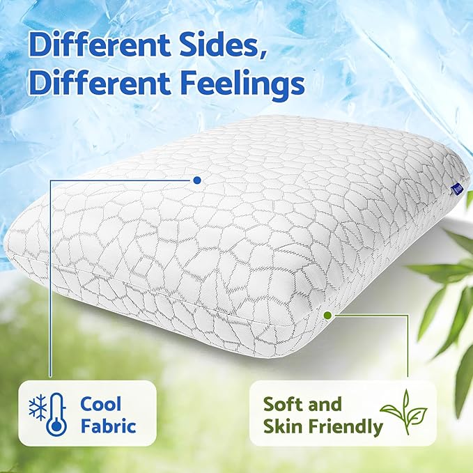CushZone Memory Foam Pillows for Sleeping, Bed Pillow with Removable and Machine Washable Cover, Bed Pillow for Side, Back and Stomach Sleepers, King Size (2 Pack)