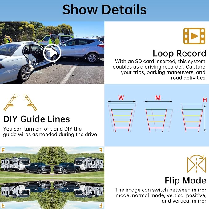 Wireless Backup Camera for RV Truck: 7" 1080P HD Monitor System with Dual Antennas, 350ft Stable Range, IP69K Waterproof, IR Night Vision, 4-Channel DVR Loop Recording for Trailer Camper Pickup