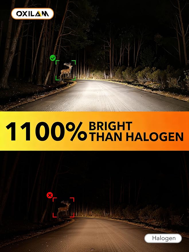 OXILAM 9005 9006 LED Light Bulbs Combo, 6500K Cool White HB3 HB4 Bulbs, 11X Brighter Visibility, No Flicker, Plug and Play, IP68 Waterproof, Pack of 4