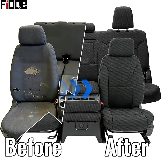 Thickened Composite Fabric Front & Rear Seat Covers for Chevy Silverado GMC Sierra 1500 Crew Cab 2019-2026 Durable Cloth Composite Foam with Headrest and Console Covers- Black
