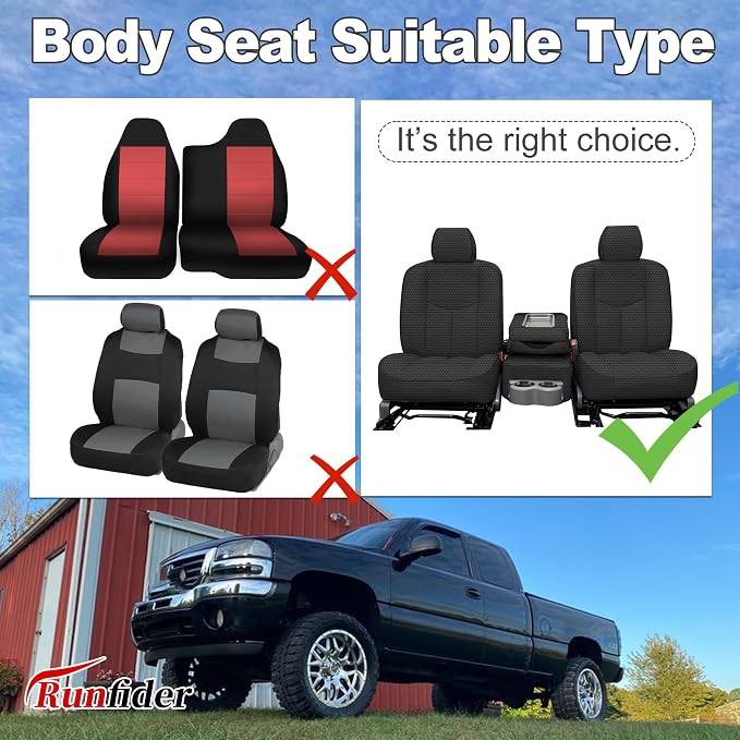 Seat Covers for Chevy Silverado & GMC Sierra 1500 1999 2000 2001 2002 2003 2004 2005 2006 Heavy Duty Cloth Protector Interior Accessories，Waterproof & Machine Washable-Black (Front)