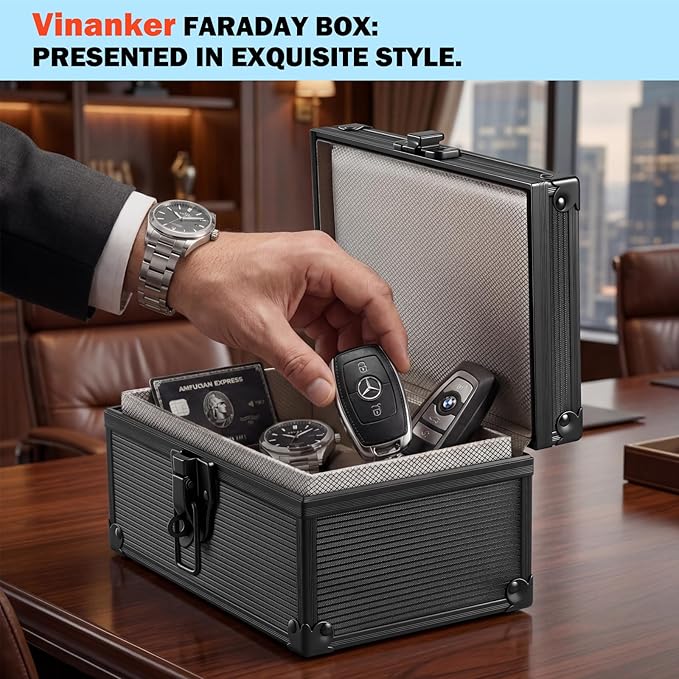 Faraday Box for Key Fob, Car Key Signal Blocking Box, Keyless Entry Car Key Anti-Theft Shielding Cage (Black Matte)