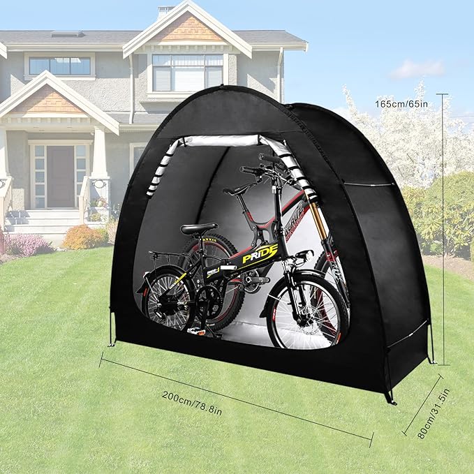 Outdoor Bike Storage Shed Tent, Portable Bicycle Motorcycle Storage Shed with Spare Pole and Rain strip for 2 Bikes, PU4000 Waterproof Silver Coated Oxford Bike Cover, Foldable Bicycle Shelter