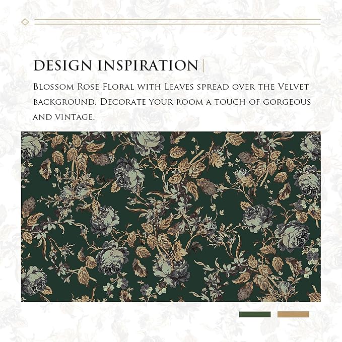 StangH Green Velvet Curtains with Printed Floral, Vintage Flower Patterned Curtains 102 inches Long Vertical Room Darkening Thermal Insulated Drapes for Home Office, W52 x L102, 2 Panels