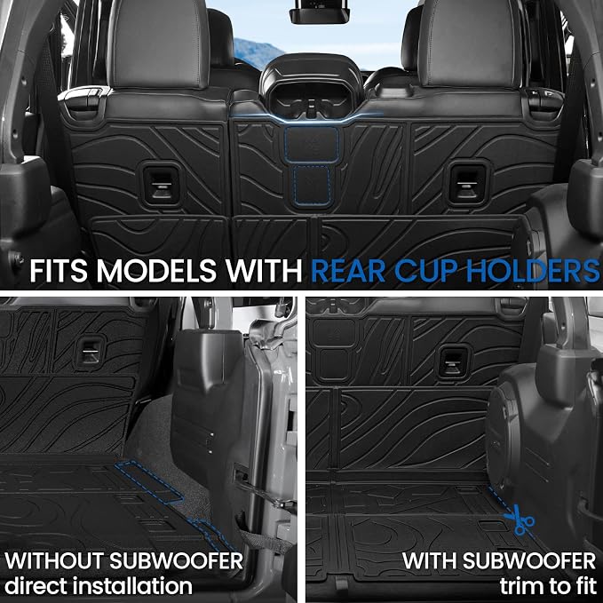 Cargo Mat Backrest Mats for Jeep Wrangler JL 2018-2025 2026 Unlimited 4-Door (Not fit JK/4XE/2-Door), All Weather TPE Cargo Liner Trunk Mat Accessories (Cargo Mat with Backrest Mat)