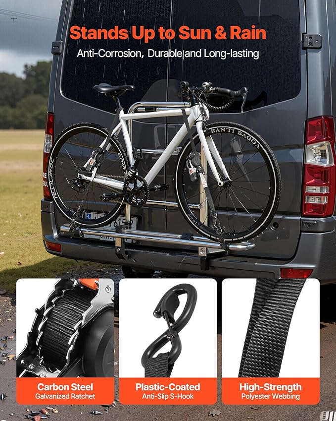 VEVOR Retractable Ratchet Straps, 1 in x 10 ft, Tie Down Straps with S Hooks, 1200 lbs Break Strength, 4 Soft Loops, Tie Down Ratcheting for Moving, Trailers, Motorcycles, Kayaks, Car Roof, 4 Pack