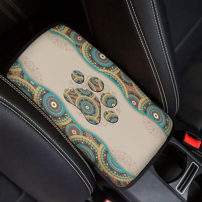 BIGCARJOB 12 Pack Boho Style Car Seat Cover Full Set,Hippie Paw Print Steering Wheel Covers,Universal Seat Belt Pads,Armrest Cover,Cup Holder,Woman Girly Car Interior Accessories Set