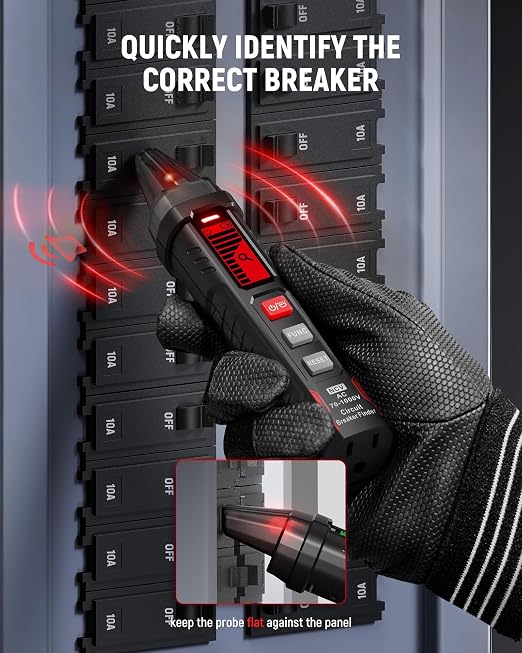 KAIWEETS Circuit Breaker Finder with LCD Display, GFCI Outlet Tester, AC 90-130V Electrical Circuit Tracer Tool with NCV Tset & Flashlight, Includes Carrying Case with Adapter, Alligator Clips -KT303P