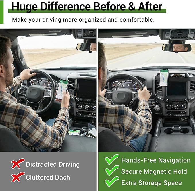 5" 8.4" Screen Magnetic Phone Mount Holder for 2019-2026 Dodge Ram 1500 2500 3500 w/12V Outlet Part Magnet Dash Cell Phone Cradles Adjustable Phone Stand Accessories for 2019+ RAM 1500-3500