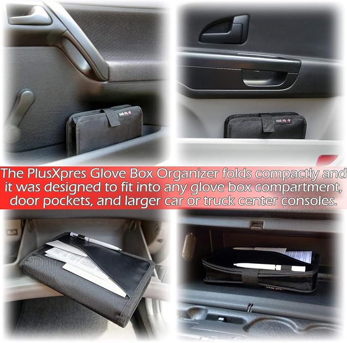 Glove Box Compartment Organizer - Car Document Holder - Owner Manual Case Pouch - Vehicle Storage Wallet for Registration & Insurance Card - BLACK + BLUE + GRAY BUNDLE