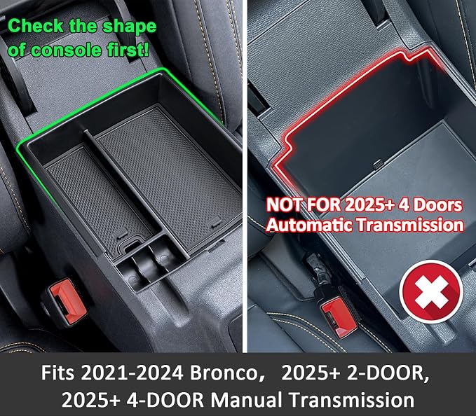 TOPINSTALL Compatible with 2021-2024 Ford Bronco & 2025+ Bronco 2-Door & 2025+ 4-Door Manual Transmission, Full Size Bronco Organizer (NO for 2025+ 4-Door Automatic)
