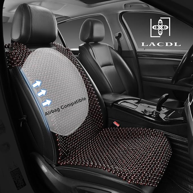 LACDL Beaded Car Seat Covers for Cars, Cooling Bead Seat Cover for Trucks & SUVs - Auto Ventilated Seat Cooler Pad, Natural Wood Breathable Beads - Sweat Protector for Summer, Dark Red