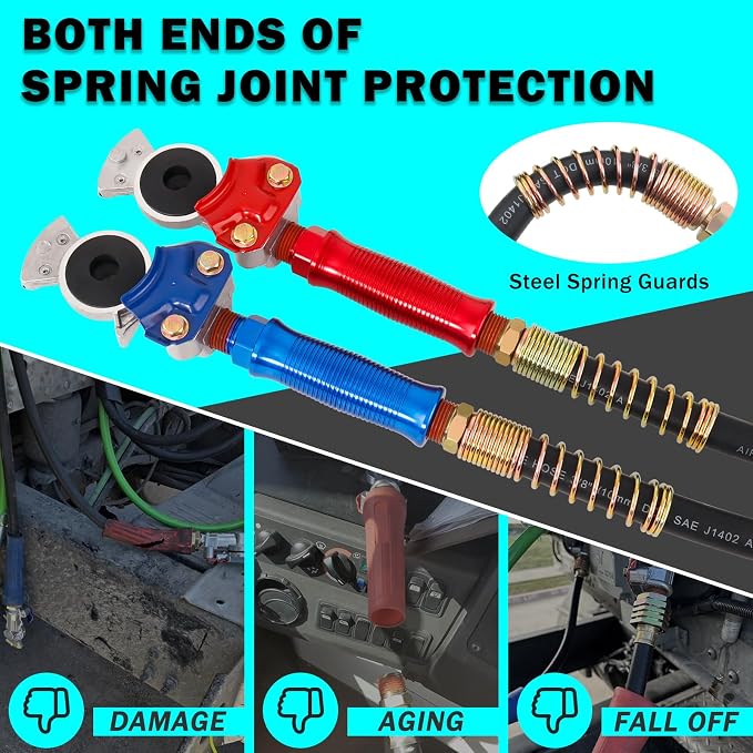 CheeMuii 18FT Semi Truck Air Line Kit with Gladhands Handles Air Line Holder and Springs Kit 7 Way Trailer Cord and 3-in-1 Air Brake Hoses for Semi Truck Trailer Tractor