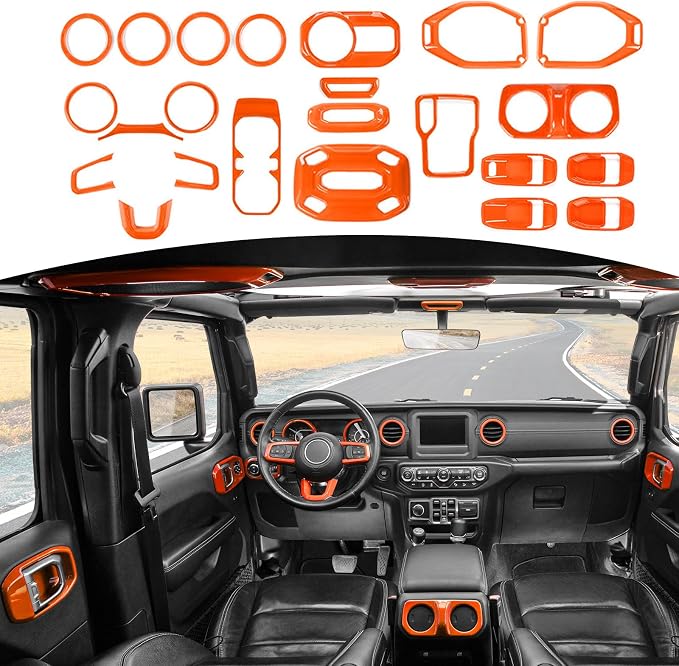 RT-TCZ for Wrangler JL Orange Interior Trim Kit for Jeep Wrangler JL JLU 2018-2023 for Gladiator JT 2020-2023 Orange Interior Accessories 23pcs