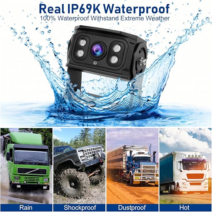 RV Backup Camera System 7” AHD 1080P Reverse Monitor+2 Side/Rear View Cameras 170° IR Night Vision Waterproof IP69K DIY Guidelines,Dual Backup Camera for Truck RV Trailer Tractor Skid Steer Vehicles.
