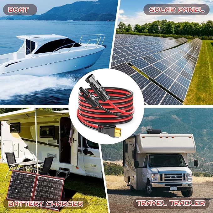 6FT 12AWG XT60 Solar Charging Cable, GIBBAB Solar Panel Connector to XT60 Extension Charge Adapter Cable with Caps & Wire Ties for LiFePO4 Battery RV Portable Power Station Generator