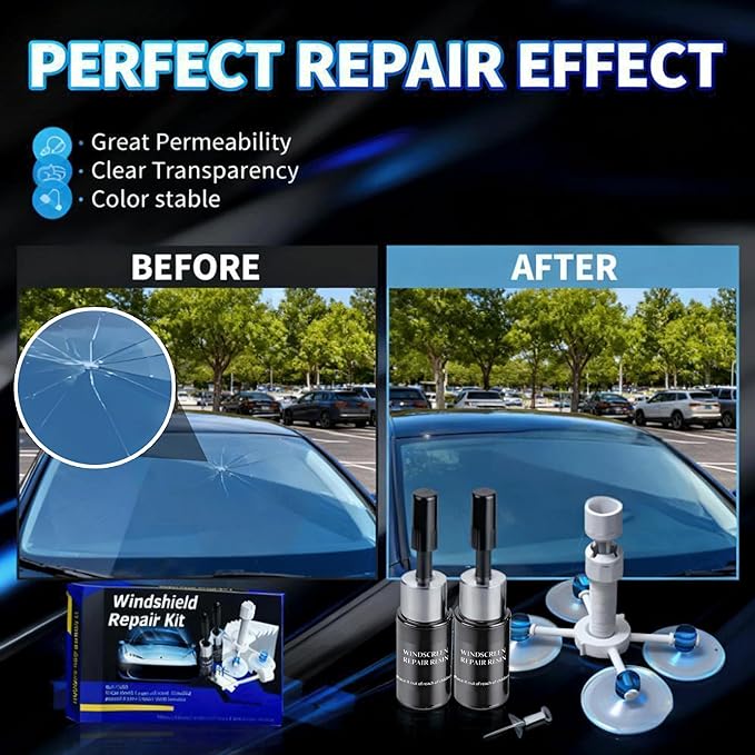 Windshield Repair Kit, Windshield Crack Repair Kit,2 Pcs Car Glass Repair Kit Quick Fix for Chips & Cracks, Windshield Chip Repair Kit, Automotive Nano Fluid (Zaffre)
