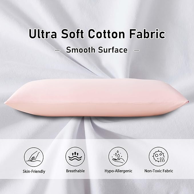 WhatsBedding Memory Foam Body Pillow with 100% Cotton Jersey Knitted Cover, Luxury Soft Large Long Pillow for Adults, Full Body Pillow with Removable Zippered Pillow Cover - Pink