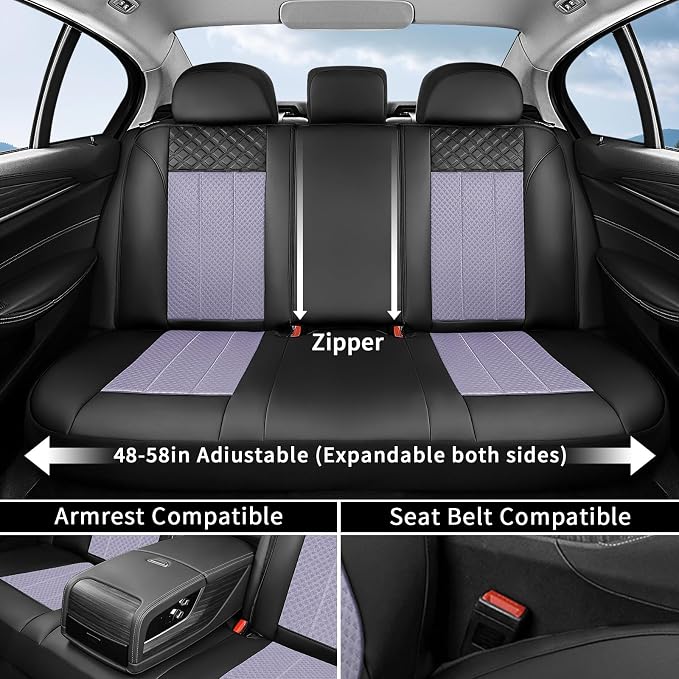 FLORICH Seat Cover Front and Rear Purple Car Seat Cover Mesh Leather Seat Covers Full Set Breathable Car Seats Cushion Protectors Spill-Proof Universal Fit for Most Car SUV Sedan Truck, Black&Purple