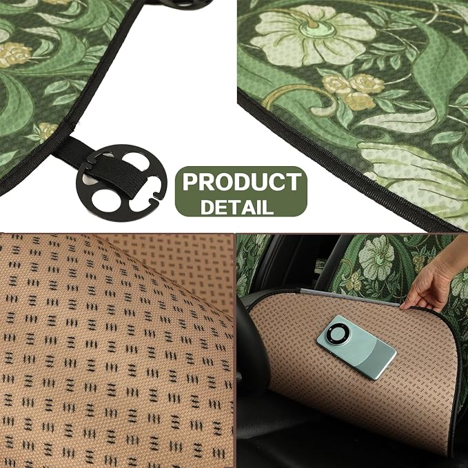 Car Seat Covers,Green Floral William Morris Desgin,Breathable 3D Air Fabric Automotive Seat Cushions, Vintage Boho Aesthetic Interior Accessories, Universal Fit, Machine Washable