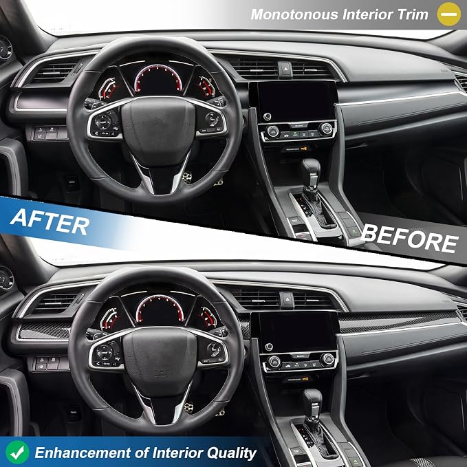 Real Carbon Fiber Center Console Dashboard Panel Trim Compatible with 2016-2021 10th Gen Honda Civic, Interior Decor Sticker Accessories