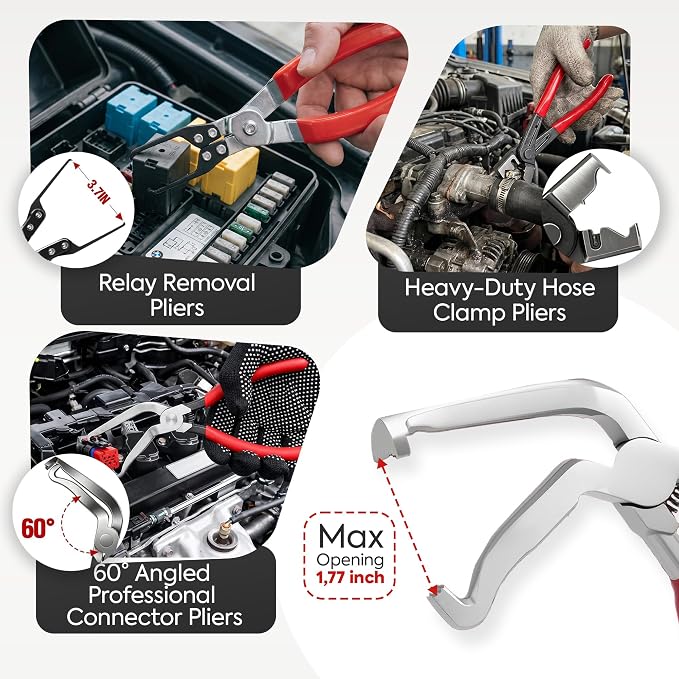 10 PCS Electrical Disconnect Pliers-Fuel Line Disconnect Tool Set-Automotive Electrical Terminal Connector Separator Removal Kit with Relay Puller, Hose Clamp Pliers-Terminal Pin Removal Tool