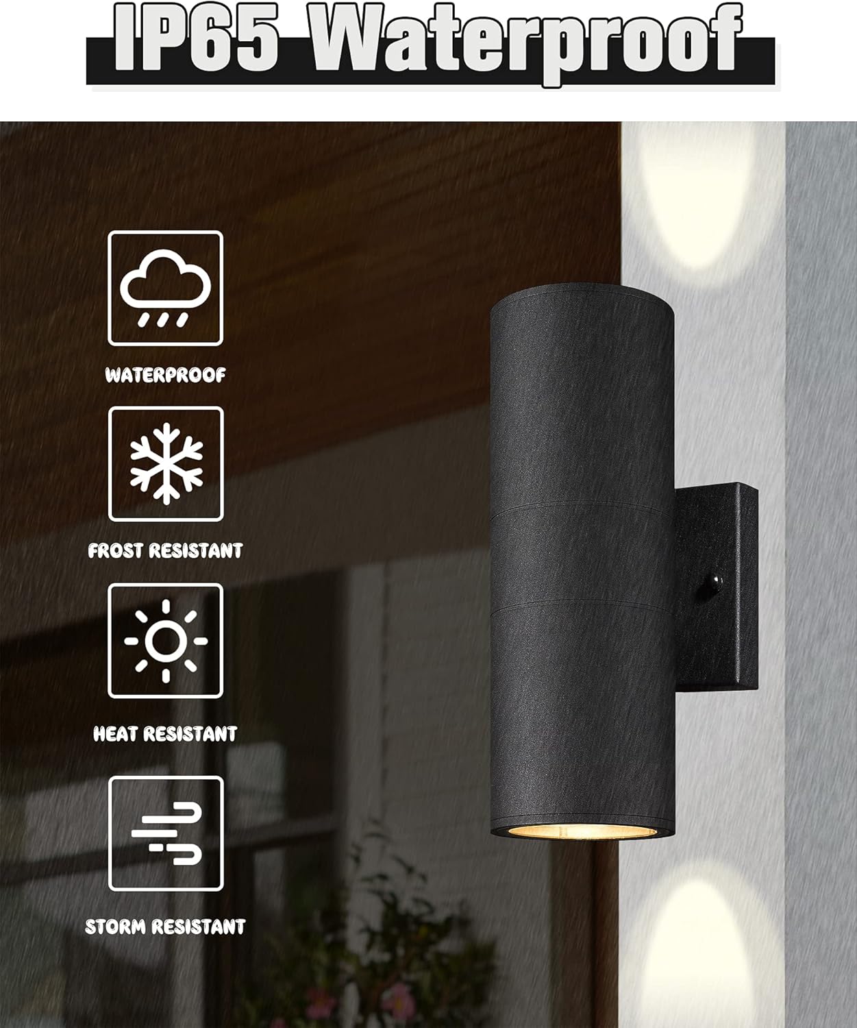 Ken & Ricky Exterior Wall Lights, Outdoor Up and Down Wall Sconce, Cylinder Outside Lights with Tempered Glass Cover for House Porch Garage Patio Doorway Entryway -1 Pack